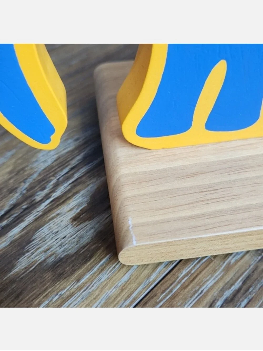 Crate & Barrel Wood Bookends Red Monkey Blue Elephant Yellow Gold